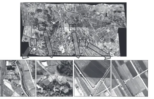 Fig. 2. Georectiﬁed mosaic image and misaligned example of seam line