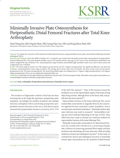 Minimally Invasive Plate Osteosynthesis for Periprosthetic Distal ...