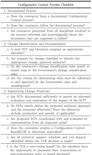 Table  2.  Configuration  Control  Process  Checklistrecall,  modification  kit  installation,  attrition,  replacement 