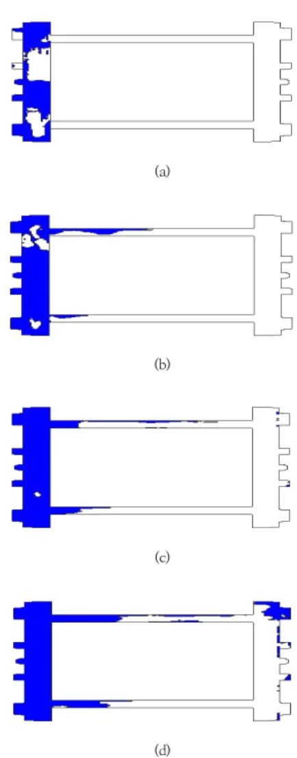 Fig.  9.  Filling  patterns  of  molten  metals  at  section-2               (a)  15  %  (b)  30  %  (c)  45  %  (d)  60  %