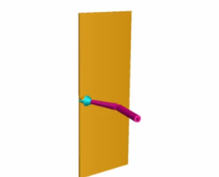 그림 2. Simulation model of open-door task using two-link  manipulator.  식  (6)에서,  w i   은  가중치이며,  κ i 은   첫  작업  수행  시의  작업  목표  수치이다