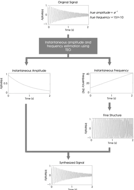 Fig. 3. An example of applying the TEO-based envelope and IF extraction to a chirp signal.