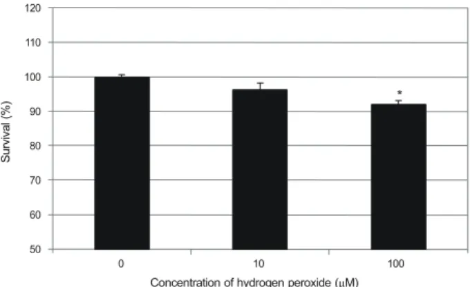 Figure 1. Effect of hydrogen peroxide on the survival of hu- hu-man trabecular meshwork cells