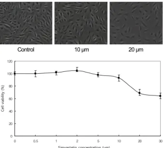 Figure 2. The viablity of ARPE-19 cells on exposure to H 2 O 2 .  Human retinal pigment epithelial cells were cultured for 24  hours with various concentrations of H 2 O 2 