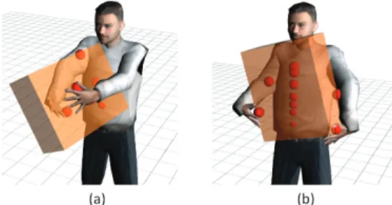 Figure 4: Two optimized carrying poses with the same box. (a) is optimized by the previous evaluation method, which measures the shortest distance from the origin to the boundary of the wrench space