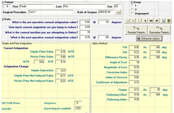 Figure  1. VECTrAK  (version  1.500)  program  used  to  calculate  astigmatism  change.