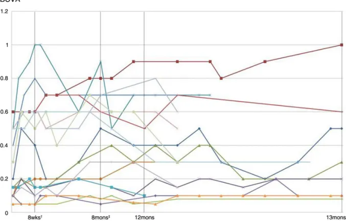 Figure  2. Changes  in  best  corrected  visual  acuity  (BCVA)  in  all  patients  after  dopamine  administration