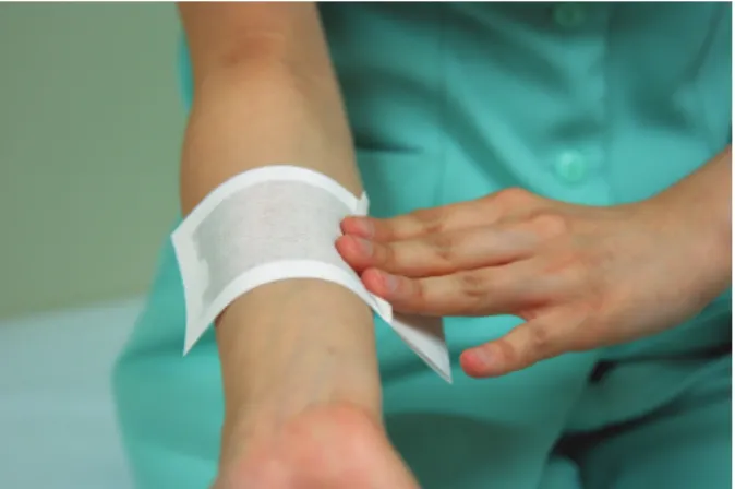Figure 1. Showing how to use “U-gene test.” Put the sticker  on the forearm about 20 seconds and peel it off.
