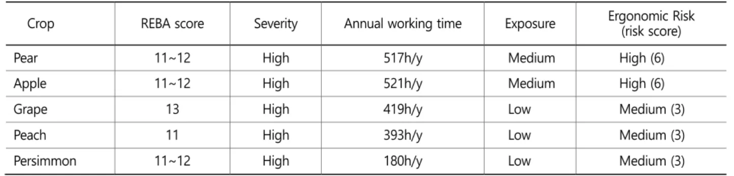Table 4. Result of ergonomic risk assessment for each crop 