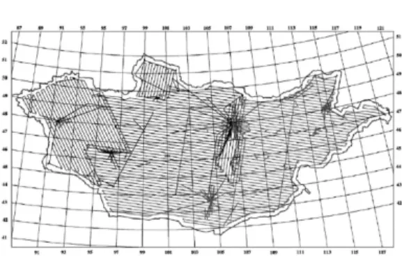 Fig. 8 Free air anomaly(left) and geoid(right) in MongoliaTable 1. Difference statistics compared to GPS/leveling geoid