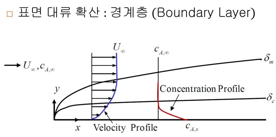 Fig. 9. Schematic showing one example of a concentration profile and mass  transfer boundary layer together with velocity and terminal boundary layers.