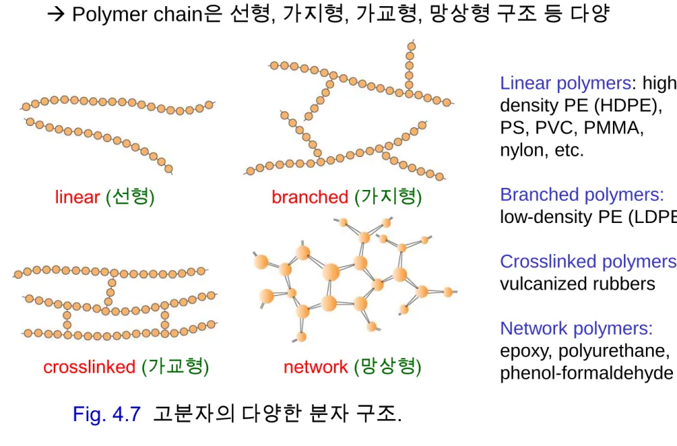 Fig. 4.7 고분자의 다양한 분자 구조.