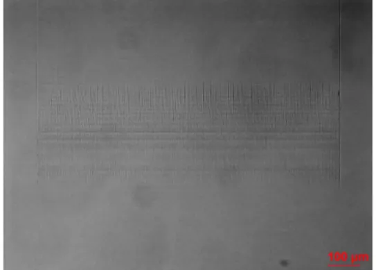 Fig. 11 Filamentation Scanning Using 100X (NA: 0.70)  Objective Lens, Pulse Energy of 420μJ and  Scanning Speed of 0.001mm/s.