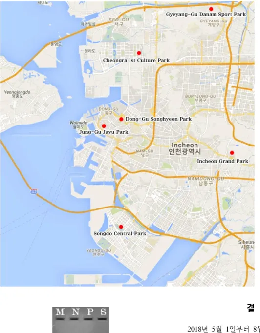 Fig. 1. Location of mosquito col- col-lection sites at Incheon  metropoli-tan city (google map).
