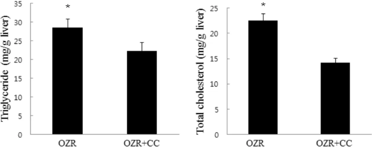 Fig. 5. Effect of Coprinus comatus extract for the lipid profiles in liver tissue of high-fat diet-fed Zucker rats