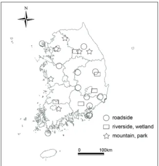 Fig.  1.  Distribution  map  of  Verbesina  alternifolia  in  Korea.