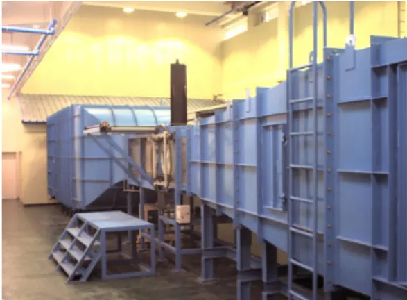Fig.  2  Multipurpose  subsonic  wind  tunnel  in  Konkuk  univercity 구    분 제    원 풍동형식 단일  폐쇠회로식 전체크기 8.2(W)ⅹ3.2(H)ⅹ21.8(L)  m 시험부의  크기 제  1시험부  :  1.0(W)ⅹ1.0(H)ⅹ3.5(L)m  제  2시험부  :  2.2(W)ⅹ2.0(H)ⅹ9.0(L)m  시험부의  최대풍속 제  1시험부  :  45.1  m/sec제  2시험부  :  9.