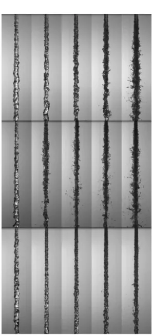 Fig.  7  Liquid  column  images  in  the  major  axis’  plain  from  the  elliptical  nozzles  (from  top  to  bottom: 