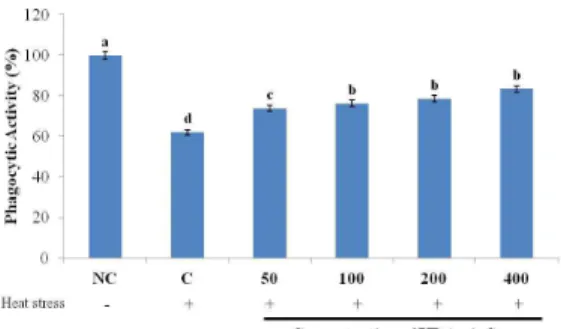 Fig. 3. The  effect  of  UP  on  the  phagocytic  activity  of  heat  stressed  RAW264.7  incubated  for  24  hours
