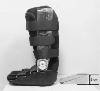 Figure 3. We used hinged short leg brace at 4 weeks after surgery with five heel wedges