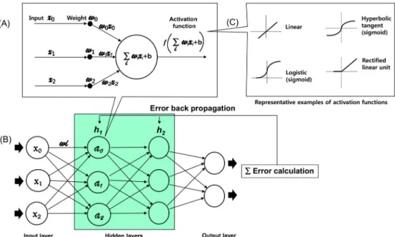 Figure 2. Schematic diagram of deep neural network. (A) The building block of deep neural networks