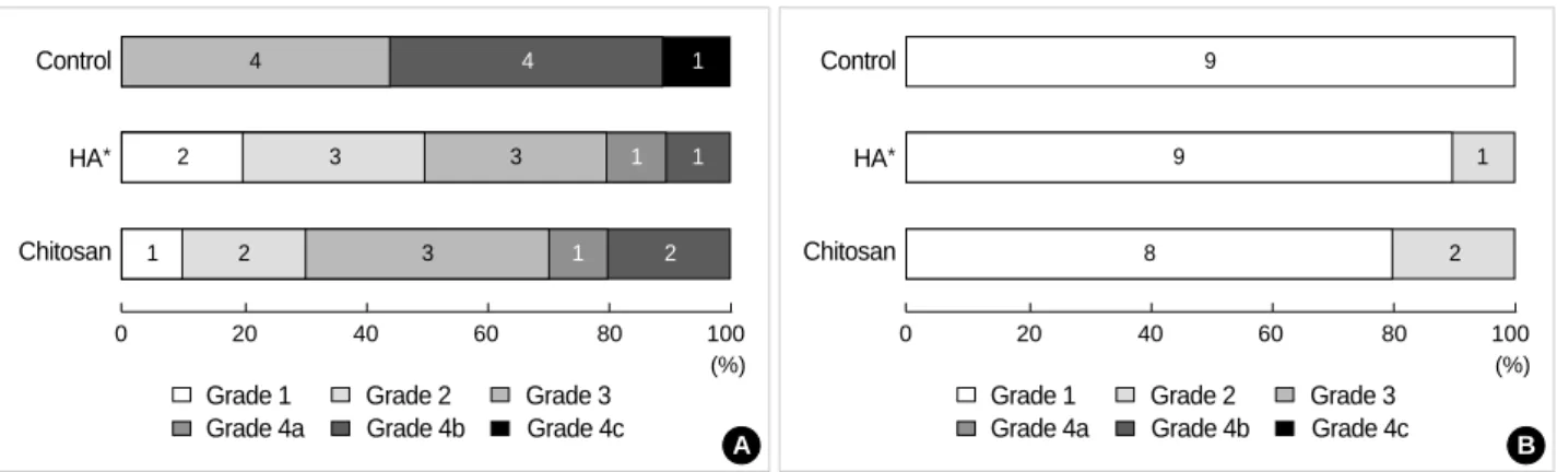 Fig. 5. Histological-histochemical assessment according to the Mankin grade system (*HA: hyaluronan group)