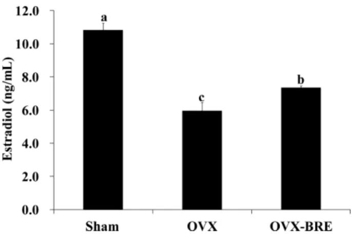 Fig. 6. Effect of Oryza sativa L. aleurone layer extract on serum parathyroid hormone level of experimental rats