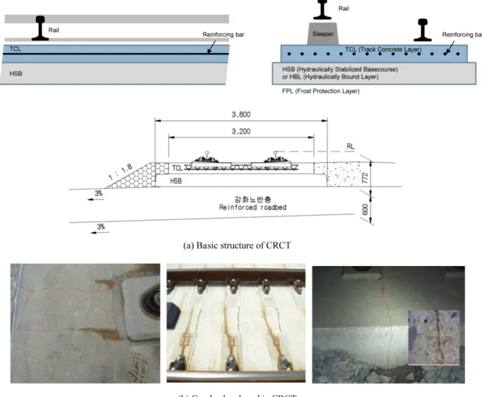 Fig. 1 Structure of CRCT and examples of cracks