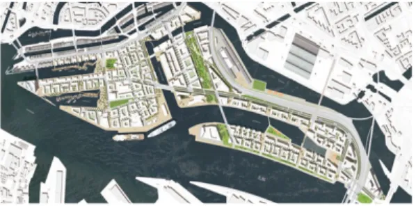 Fig. 2. A city of plazas, parks and promenades                 (www.hafencity.com) 3.1.3 에너지 순환 에너지  합리적인  이용을  시도하고자  주로  건축물과  연계하였다