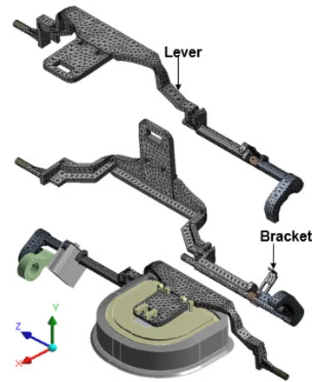 Fig. 4. Finite element model of duct cap assembly  (existing design)