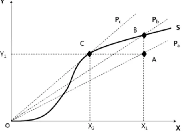 Fig. 1  Concept of technical efficiency  and productivity