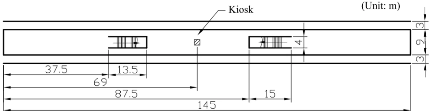 Fig. 2. Cross-section of the subway station Table 1. Scenarios of fire simulation