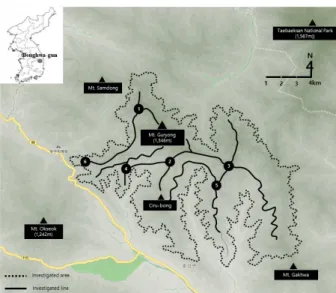 Fig. 1. The survey routes of Mt. Guryong area.