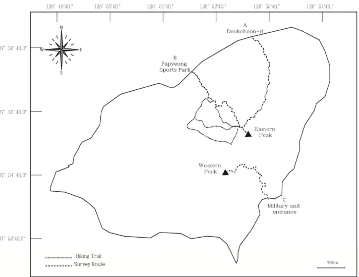 Fig. 1. The map of the surveyed area in Mt. Papyeong.