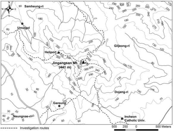 Fig. 1. Investigated area and routes in this study.