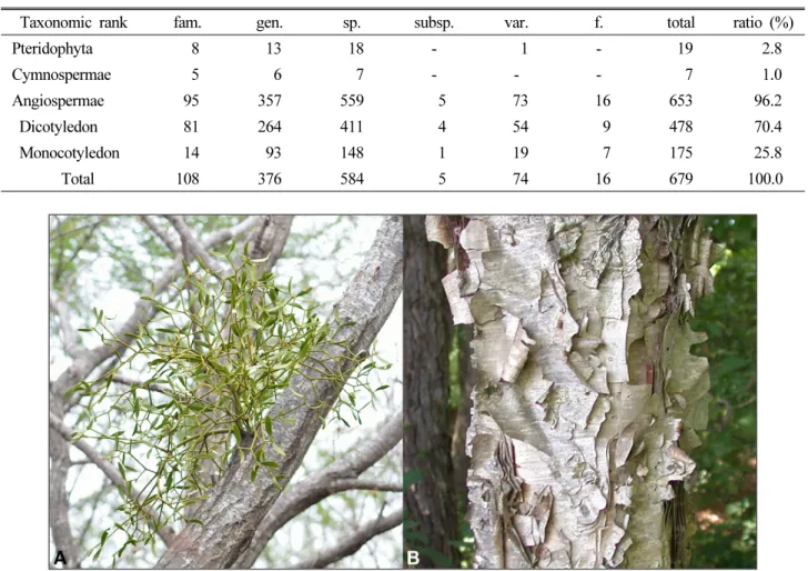 Table 2. Summary on the floristics of the Mt. Segeolsan