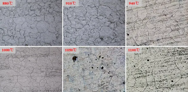 Fig. 3.  OM images of prior austenite grain based on the austenization temperature