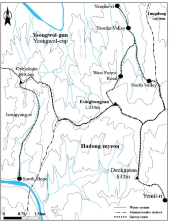 Fig. 1. Map of investigated area and routes in this study.