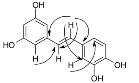 Fig. 1. HMBC correlations for the compound isolated fromthe fruit of C. citrinus.