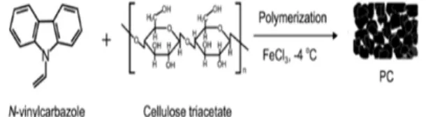 Fig.  2.  Schematic synthesis process of PVK-CTA  complex[6]. 2.3 복합체 기공형성 실험 먼저, 20  o C,  상대습도  60%의  환경에서  직경  90 mm  유리접시에  0.25 g의  복합체를  놓고  4 ml chloroform으 로  적셨다