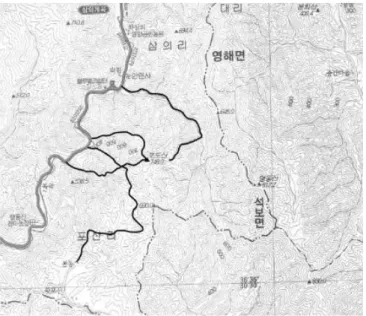 Fig. 1. A map of Podosan (───── : survey route).