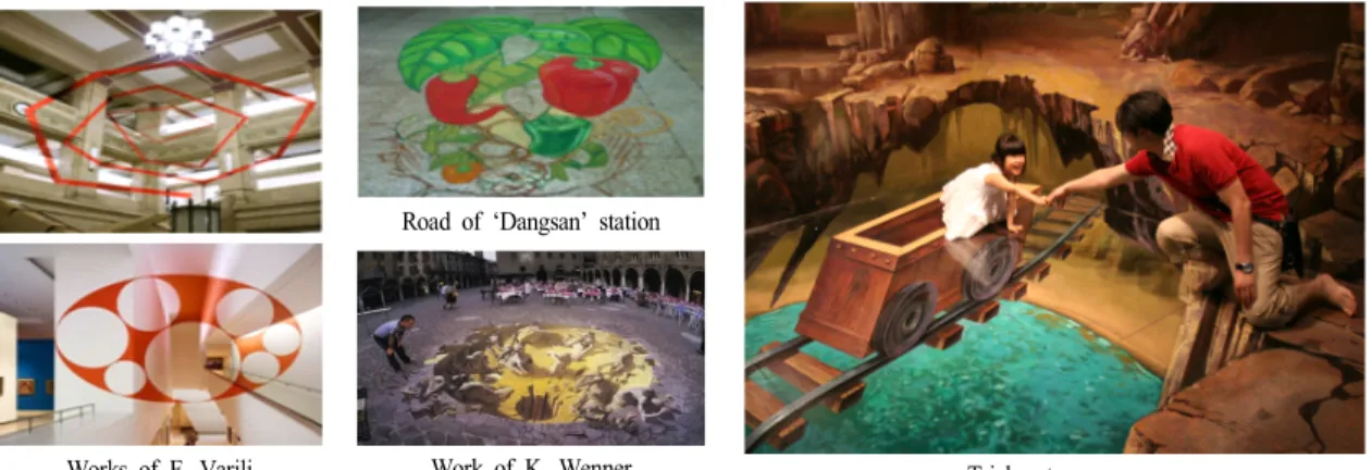 Fig. 1.  An  examples  of  various  techniques  anamorphic  optical  illusion  art