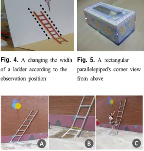 Fig. 3.  An  examples  of  students'  anamorphic  optical  illusion  art  works  with  a  drawing  of  a  ladder Fig