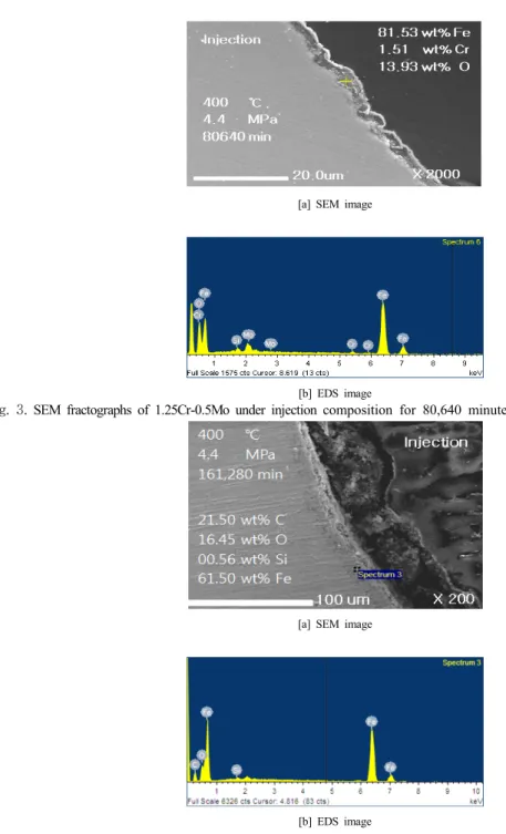Fig.  4.  SEM  fractographs  of  1.25Cr-0.5Mo  under    injection  composition  for  161,280  minutes