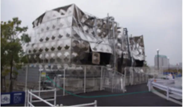 Fig. 1. Damage to Large Stainless Steel Panel Tank  (Natori City, Miyagi Prefecture)