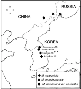 Fig. 1. A map showing the populations of Micranthes octopetala (=