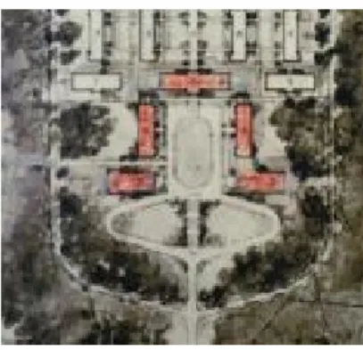 Fig. 1. Part of Main buildings in 1917’s masterplan  Source : [3]:64 개별  건물에  대한  설계는  머피가  한국에  방문한  1918 년  5월  이후에  이루어졌으므로  현장에  대한  전반적인  고 려를  하여  건물들의  독특한  특성을  가질  수밖에  없다고  해야  할  것이다