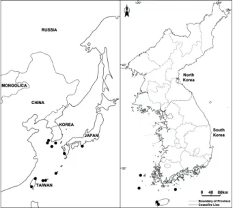 Fig. 5. Distribution of Actinidia rufa (Siebold &amp; Zucc.) Planch. ex Miq.
