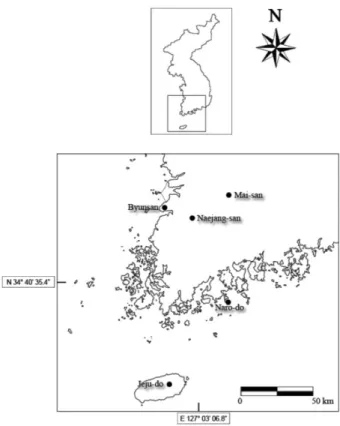 Fig. 1. The geographical distribution of E. byunsanensis populations in Korea.