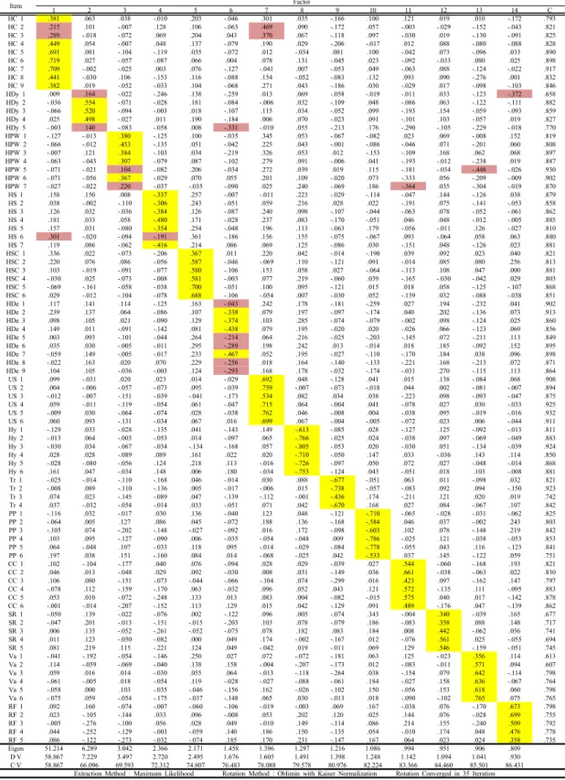 Table 3. First Exploratory Factor Analysis of Preliminary Survey